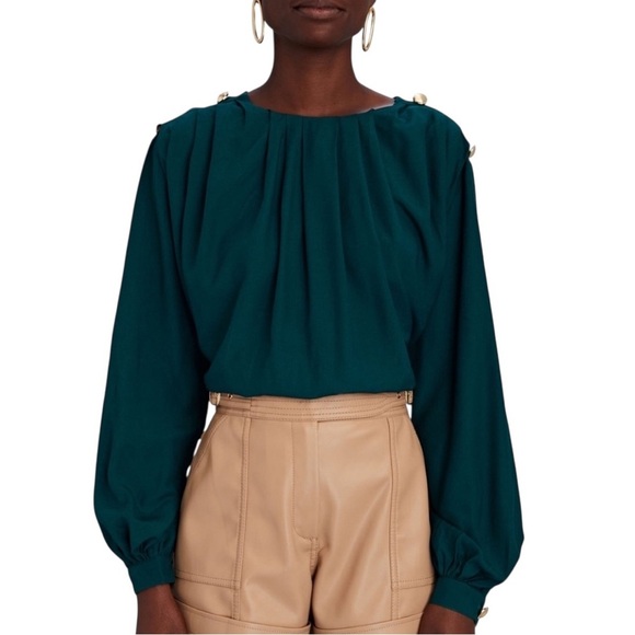 Intermix Bryony Pleated Teal Bamboo Silk Blouse Size P / XS - Picture 1 of 8